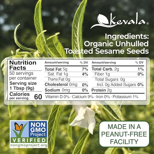 Kevala Organic Toasted Sesame Seeds (Unhulled) - 1 lb, Hummus Ingredient | 16 oz, Nutritious Addition to Gluten Free Snacks