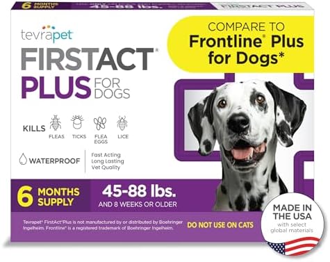 FirstAct Plus Flea Treatment for Dogs, Large Dogs 45-88 lbs, 6 Doses, Same Active Ingredients as Frontline Plus Flea and Tick Prevention for Dogs