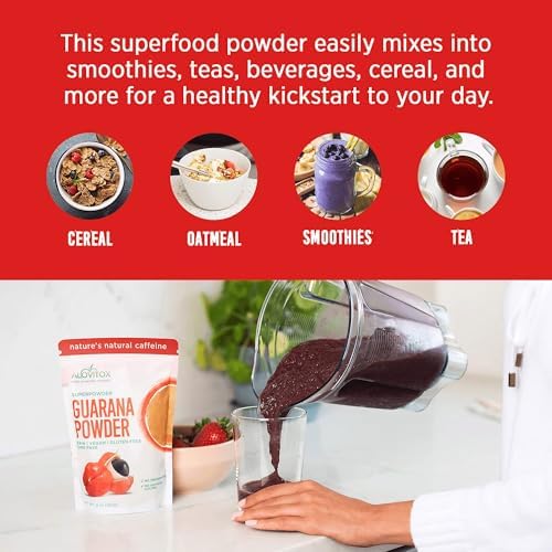 Guarana Seed Powder Extract: USDA Organic, 65mg Caffeine/Serving | Raw, Vegan, Non-GMO, Gluten-Free Superfood, Boosts Energy Naturally