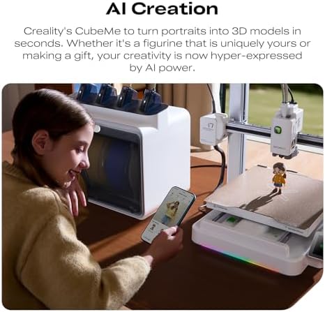 Creality SPARKX i7 Combo 3D Printer, Multi Color with CFS Lite High Speed AI Photo-to-3D Printing 95% Pre-Assemble Auto-Leveling Custom RGB Quick-Swap Essential Parts 10.24×10.24×10 inch