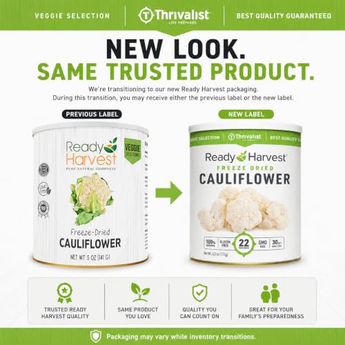 Ready Harvest Freeze Dried Food - Cauliflower | Emergency Food | Camping & Storage | #10 Can | 25-Year Shelf Life | Cans Filled to the Top