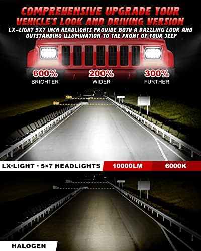 LX-LIGHT 105W 1000% Bright Black H6054 5x7 7x6 Led Headlights DRL Anti-glare Hi/Low Sealed Beam Compatible with Jeep Wrangler YJ Cherokee XJ Trucks Ford Chevy etc