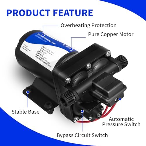 TDRRICH RV Diaphragm Water Pump 12V for Pool, 330GPH 4-Chamber Increase Pressure Booster Pump for Hose Lawn