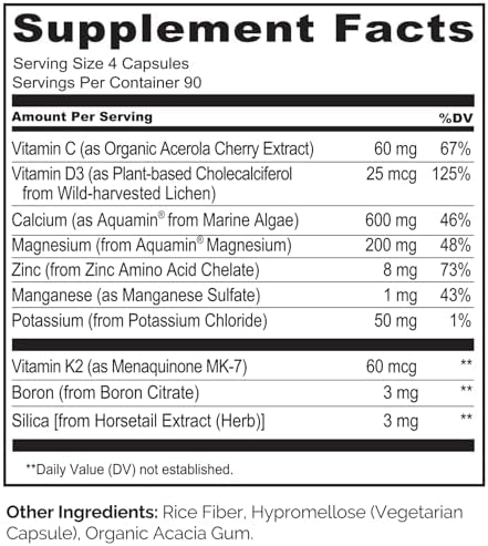 NATURELO Calcium Supplement with Vitamin C, D3, K2, 120 Vegetarian Capsules | Magnesium & Zinc for Bone Strength,Plant-Based Calcium 600mg , Non-GMO, Soy & Gluten-Free