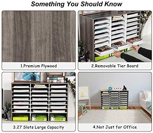 TQVAI Wood Literature Organizer, 27 Slots Hold 13500 Sheets A4 Papers, Wooden Desk File Paper Storage Organizer with Adjustable Shelves