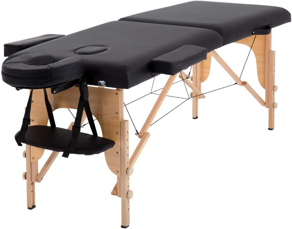 BestMassage | Portable Massage Table | 24" Wide, Black PU Leather | Lightweight, 2-Fold Massage Table with Height Adjustment, 450lbs Capacity, Carry Bag | For Massage, Facial, Tattoo, Home, Spa