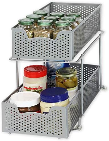 Simple Houseware 2 Tier Sliding Cabinet Basket Organizer Drawer, White