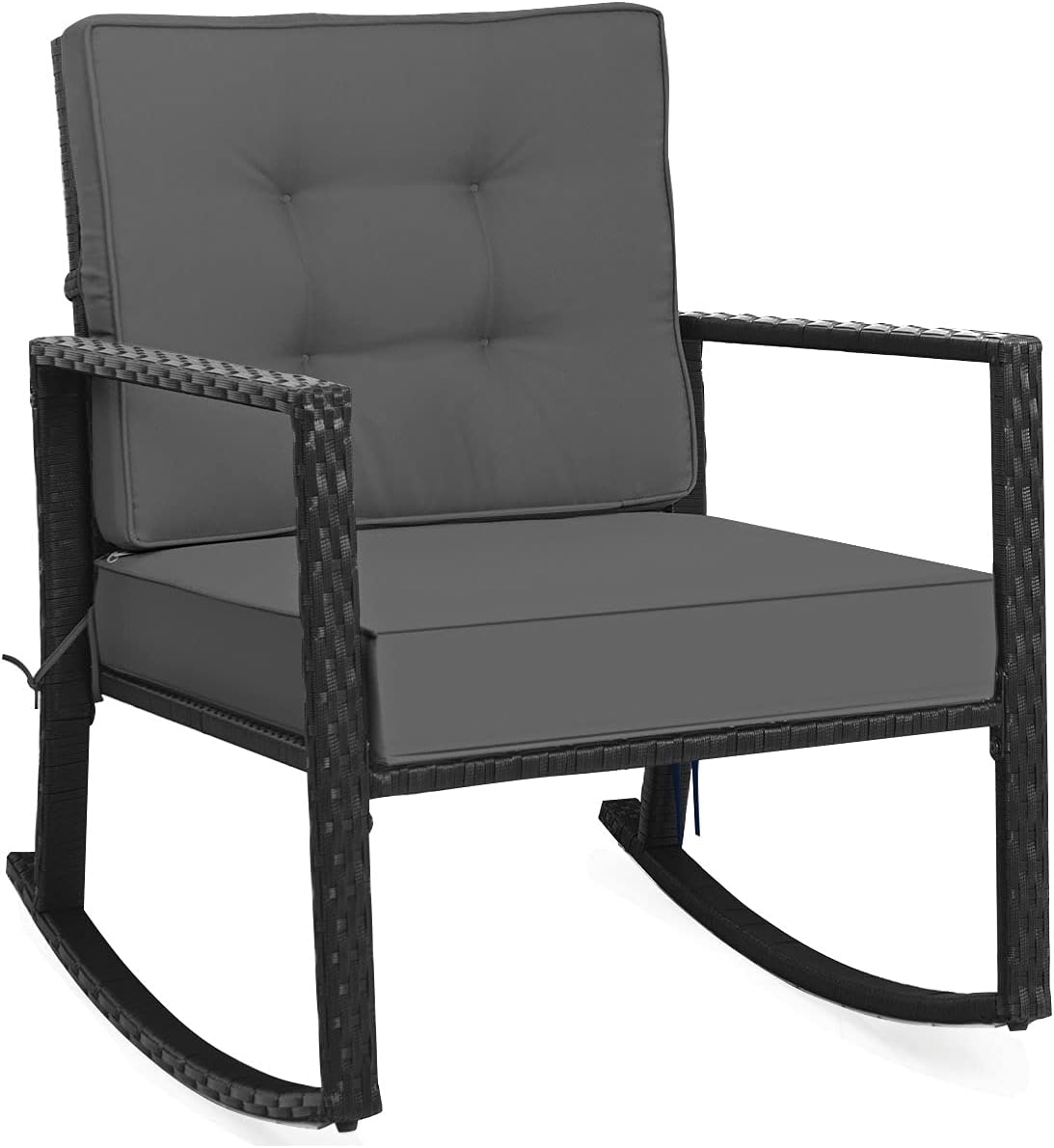 Tangkula Wicker Rocking Chair, Outdoor Glider Rattan Rocker Chair with Heavy-Duty Steel Frame