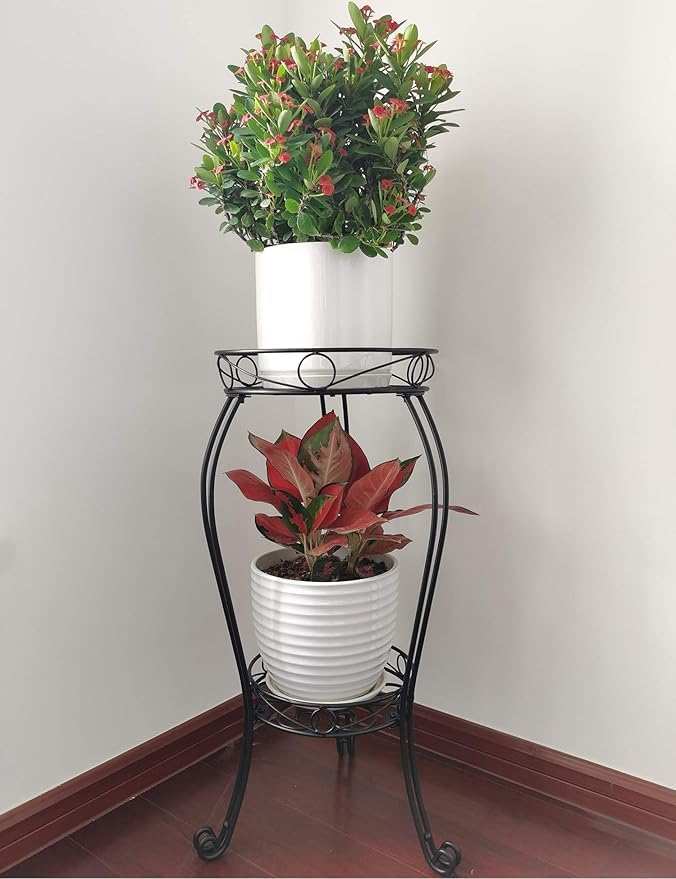 TREEZITEK 11.8 inches Diameter Tall Metal Plant Stand for Indoor or Outdoor, Heavy Duty Flower Pot Stand Rack Holds Big Heavy Plants