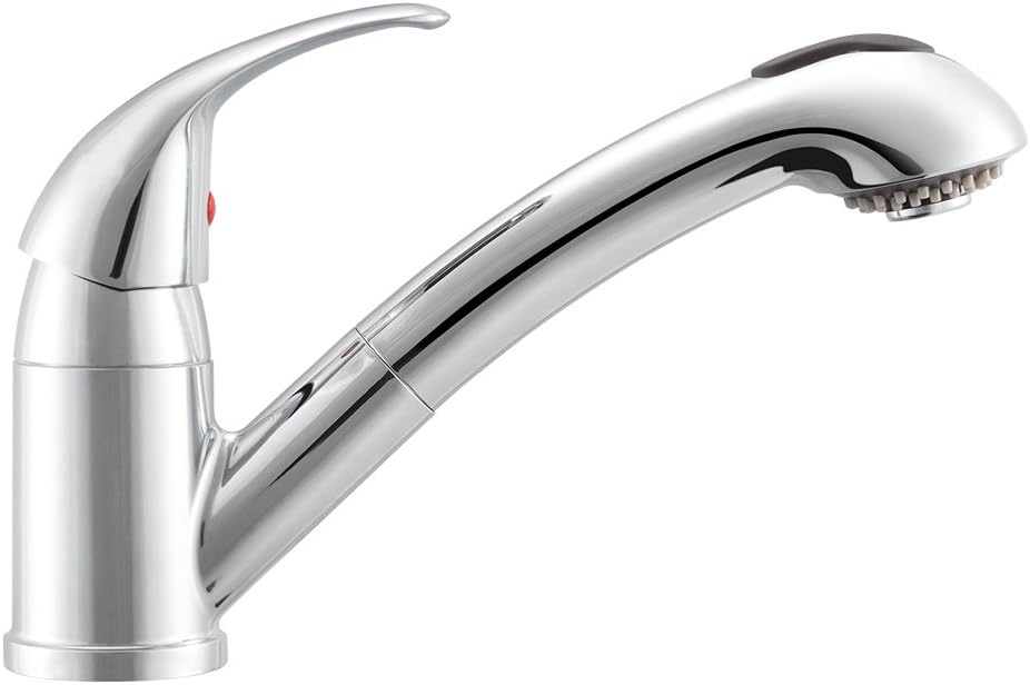 Dura Faucet DF-NMK852-WT RV Pull-Out Swivel Kitchen Sink Faucet (White) | One-hole, single-handle design with smooth lever control for galley cleanup. Easy DIY install with common hand tools.
