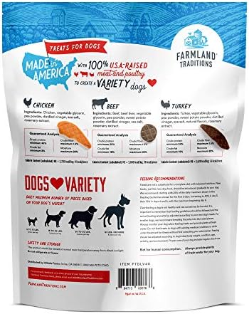 Farmland Traditions Dogs Love Jerky Dog Treats, Premium Dog Jerky Variety Pack with Chicken, Beef & Turkey, 3 Pound Bag