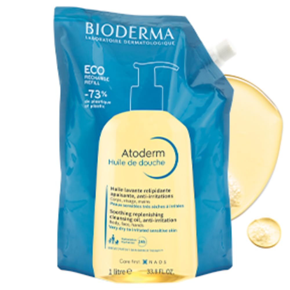 Bioderma Atoderm Shower Oil, Cleansing Oil For Face & Body, Nourishing Cleansing Oil For Dry to Atopic Sensitive Skin For Softer & Smooth Skin For Your Whole Family