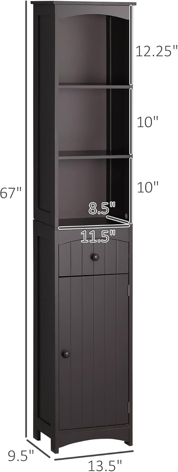 HOMCOM Bathroom Storage Cabinet Free Standing Bathroom Storage Unit White | Tall Linen Tower, 3-Tier Shelves, Drawer