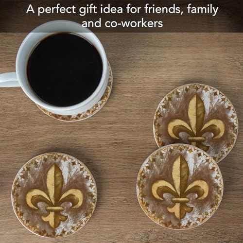 Thirstystone Absorbent Drink Coaster Set Fleur de Lis | 4" Diameter, Manufactured in the USA, Absorbent