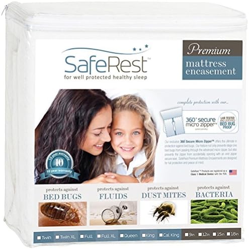 SafeRest Zippered Mattress Protector - Premium 12-15 Inch Waterproof Mattress Cover for Bed - Breathable & Noiseless Washable Mattress Encasement