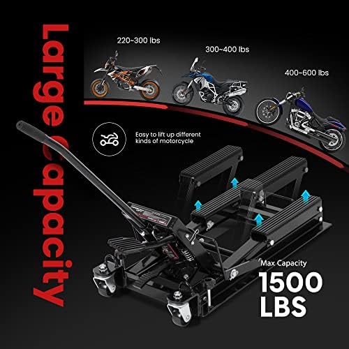 VIVOHOME 1500 LBS Hydraulic Motorcycle Lift Jack | Heavy-Duty Steel ATV Lift Stand with Wheels & Handle, for Motorcycles, Dirt Bikes, ATVs (Red)