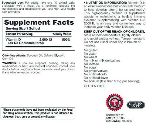 Member's Mark Vitamin D-3 2000 IU Dietary Supplement (400 Count)