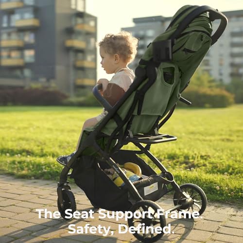 newyoo GlideTow TR18 Travel Stroller, Compact & Lightweight, Muted Olive | Newborn to toddler, foldable, self-standing design, 175° near-flat recline, large mesh window, trolley mode & UPF 50+ canopy