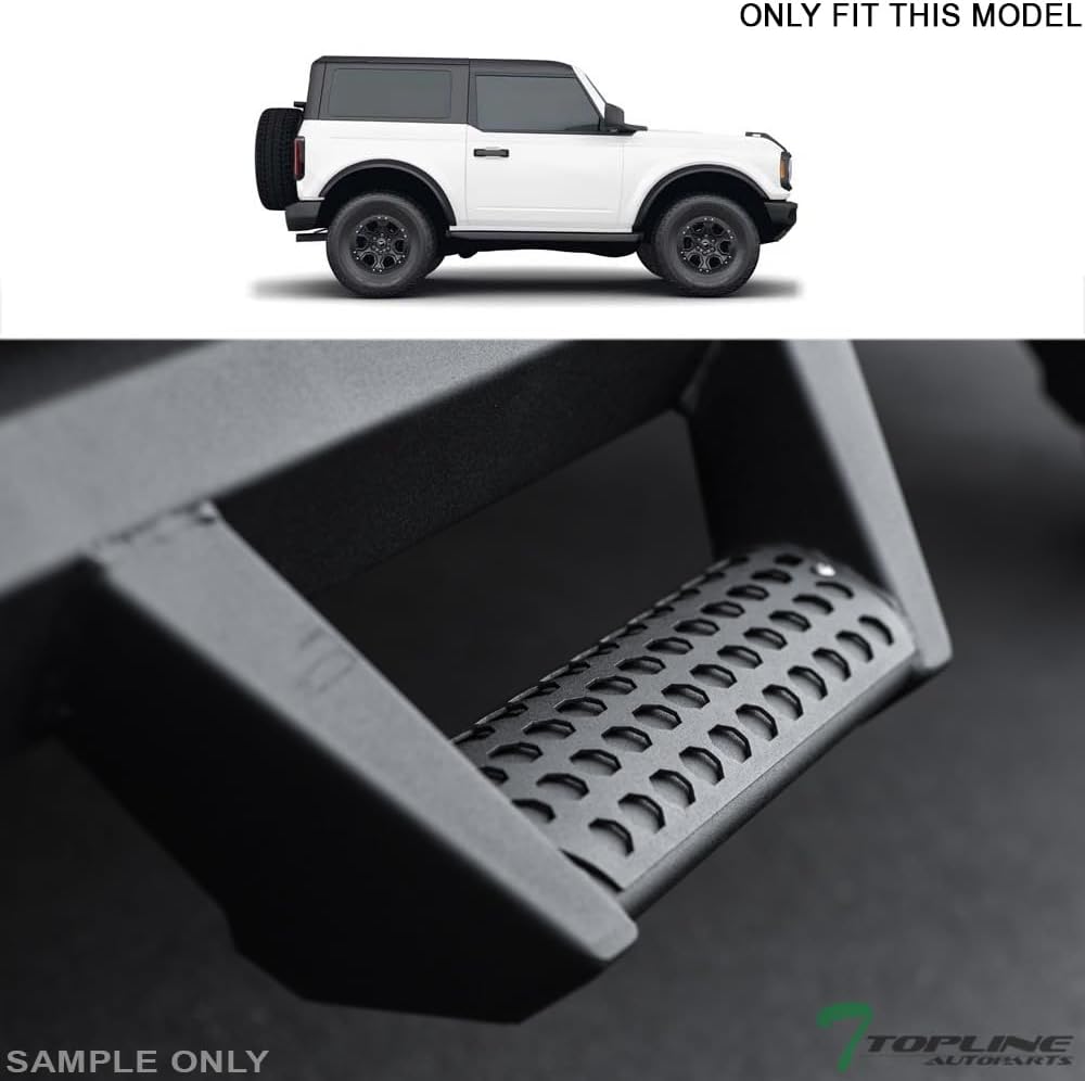 7422442631636 Compatible with 2021-2024 Ford Bronco 4 Door Matte Black Hoop Drop Step Side Nerf Bars v2