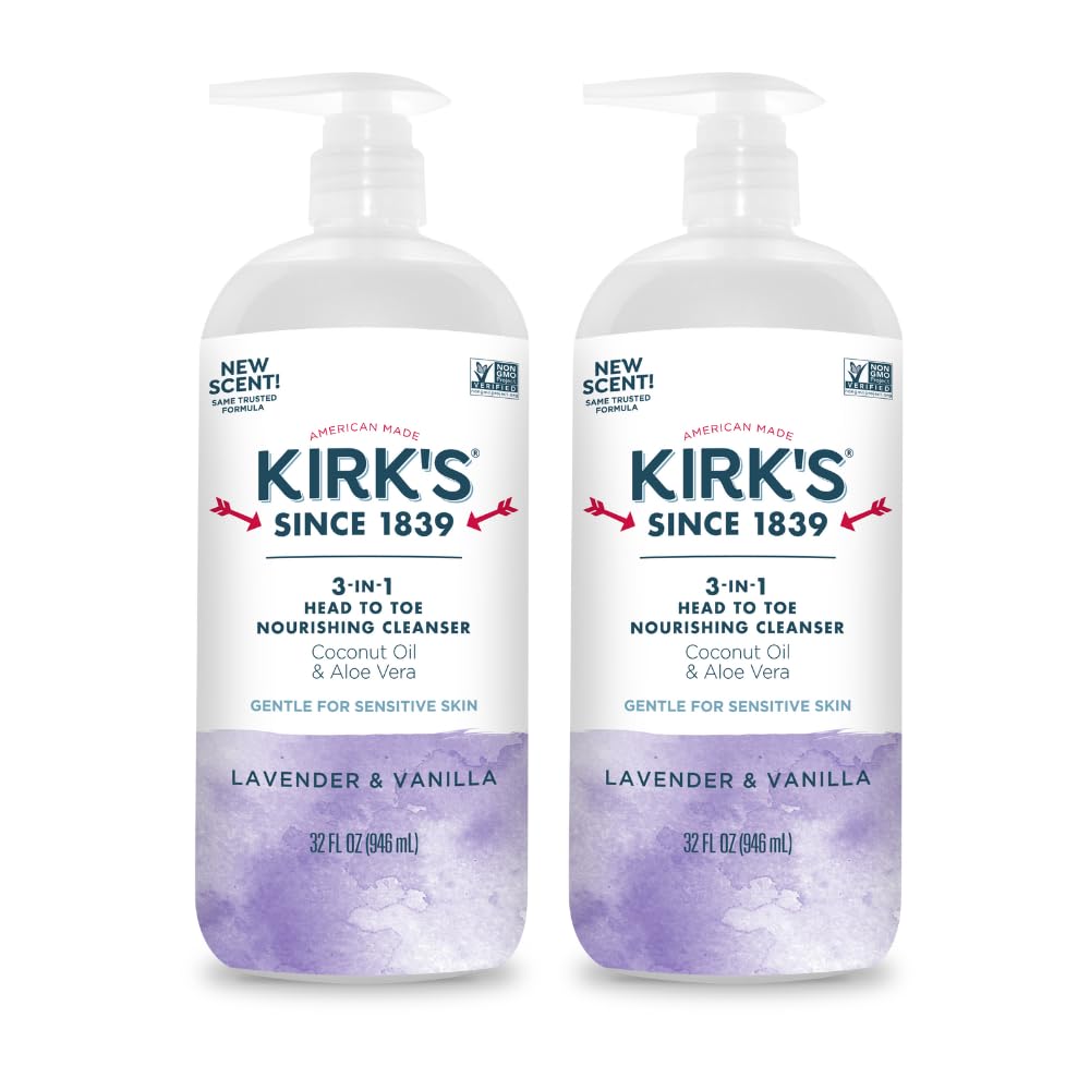 Kirk's Juniper & Lime​ 3-in-1 Nourishing Cleanser, Shampoo Body Wash Bubble Bath, Coconut Oil and Aloe Vera, Vegan Non-GMO, 32 Fl Oz