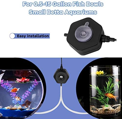 hygger Quiet Mini Small Aquarium Air Pump Betta Fish Tank Bubbler Oxygen Aeration Pump with Air Stone Tubing Suction Cup for 0.5-15 Gal Fish Bowl