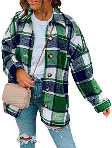 Yeokou Women's Plaid Flannel Shacket Oversized Button Down Long Sleeve Shirt Jacket Casual Spring Fall Outfits