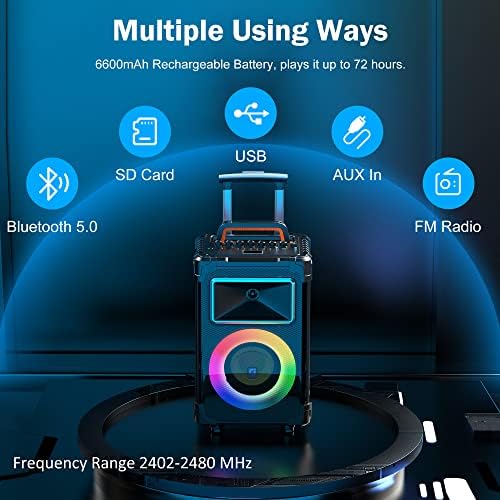 JYX Karaoke Machine with 2 Wireless Mics, 10" Woofer 500W Peak Power Big Portable Bluetooth Speaker with Bass/Treble Adjustment