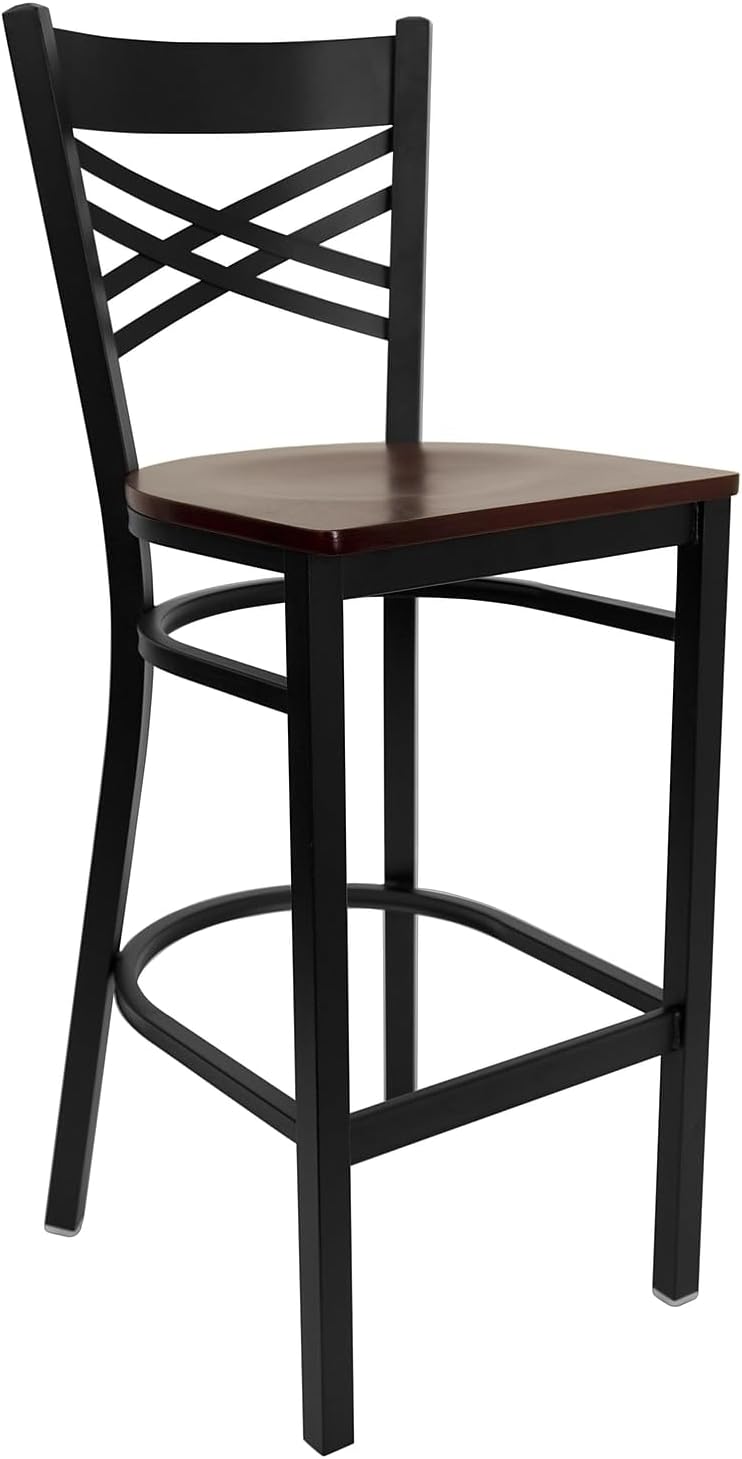 Flash Furniture Hercules Metal Restaurant Barstool, Black | X Back Style, Vinyl Upholstery, Durable Construction, Commercial Use