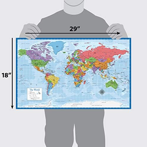 Laminated World Map & US Map Poster Set - 18" x 29" - Wall Chart Maps of the World & United States - Made in the USA - (LAMINATED, 18" x 29")