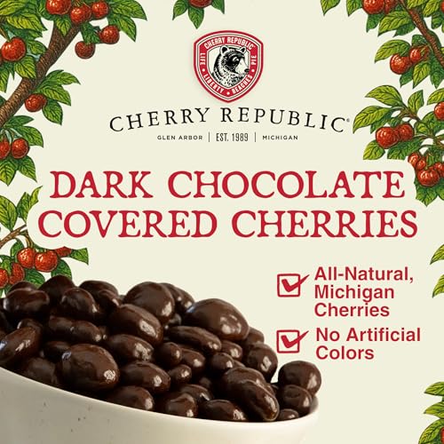 Cherry Republic Dark Chocolate Covered Cherries, 7 oz Bag | Premium Montmorency Dried Cherries Coated in Rich 60 Percent Dark Chocolate, Balanced Tart and Sweet Flavor, Made in Michigan