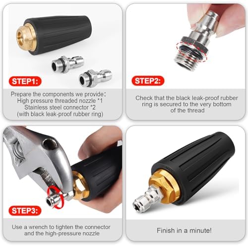Pressure Washer Tips Turbo Nozzle Pressure Washer 4000 PSI Max Rotating Pressure Washer Nozzle with 2PCS 1/4'' Quick Connect for Cleaning Brick