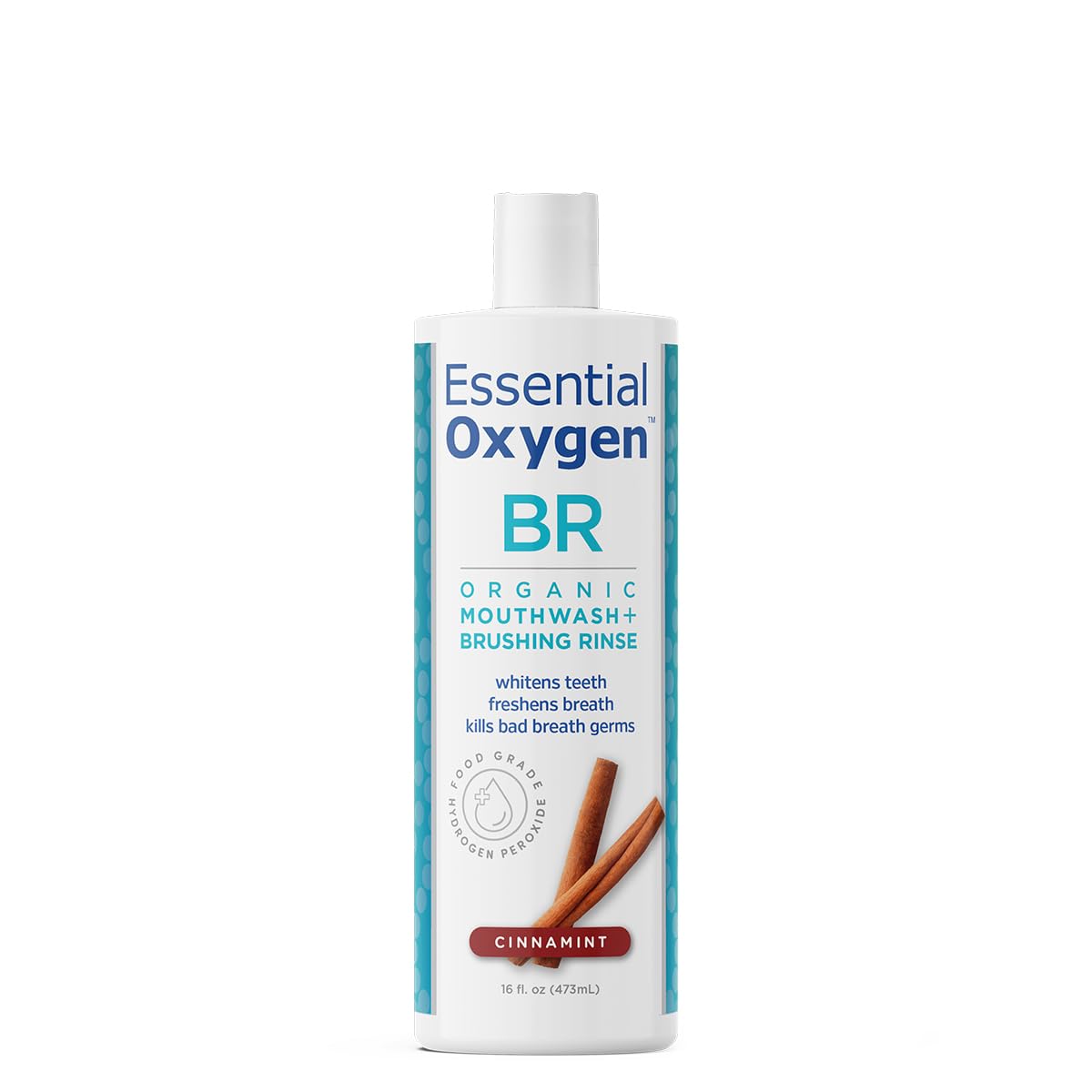 Essential Oxygen Certified BR Organic Brushing Rinse, All Natural Mouthwash for Whiter Teeth, Fresher Breath, and Happier Gums, Alcohol-Free Oral Care, Peppermint, 16 Ounce, Package may vary