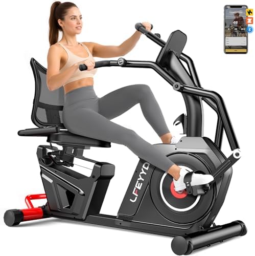 Recumbent Exercise Bike for Home, Stationary Bike with Arm Exerciser | 16-Level Magnetic Resistance, 450LBS Capacity, Bluetooth App, LCD Monitor