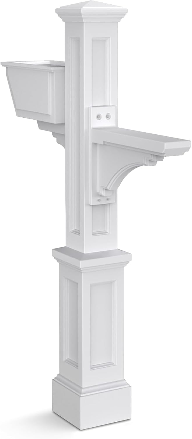 Mayne Westbrook Decorative Mail Post with Planter, White | For post-mount mailboxes, Weather & fade resistant, All season, 15-year warranty