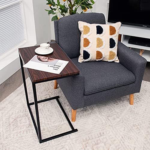 Tangkula C Shaped End Table, Couch Sofa Side TV Tray for Coffee Snack Laptop, Vintage Bedside Table for Living Room, Bedroom