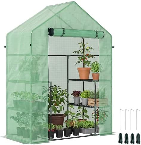 Outsunny 56" x 29" x 76" Portable Walk-in Garden Greenhouse with Built in 3-Tier Shelves