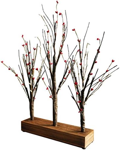 Battery Operated w/Timer Illuminated Pip Berry Tree Centerpiece Lighted Three Trees Tabletop LED Lights, for Home/Party/Wedding/Festival/Indoor Decoration, 21-Inch