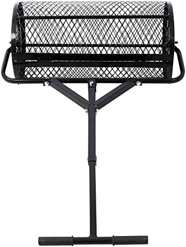 Compost Spreader - 24'' Peat Moss Spreader Manure Spreaders Roller with Adjustable T Shaped Handle Lightweight Metal Mesh Spreader for Lawn Garden Spreading Manure Topsoil, Black 0.5" x 1" Open Slits