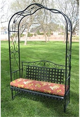 Pemberly Row Iron Patio Arbor Bench, 87" H x 51.5" W x 20" D, Antique Black Dual Powder Coated Finish, Weather Resistant, UV Protected, Easy Assembly