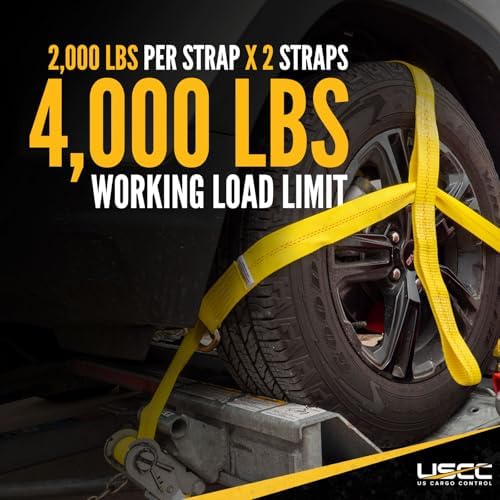 US Cargo Control Adjustable Tow Dolly Basket Straps with Twisted Snap Hooks and Ratchets (4-Pack), Tow Dolly Straps Fit Tires 14-20 Inches, 12