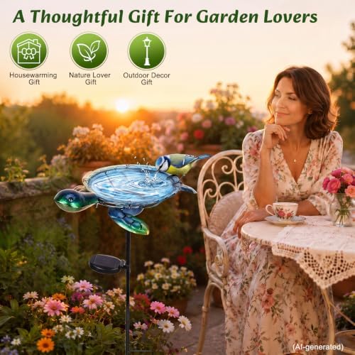 MUMTOP Outdoor Bird Bath Solar Birdbath Garden Feeder with Metal Stake,Blue