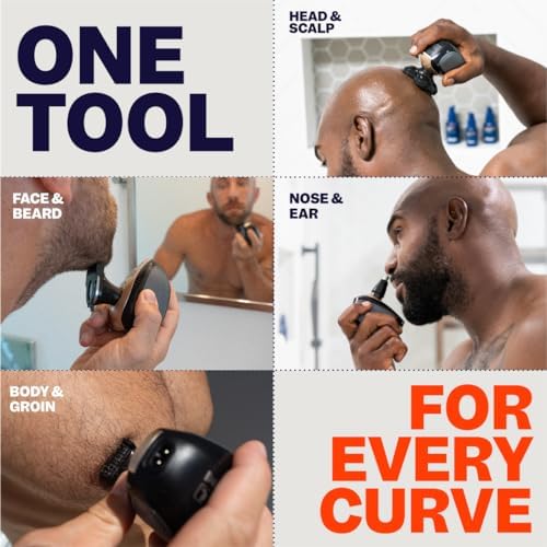 Freebird FlexSeries Electric Head & Body Hair Shaver - Mens Cordless Rechargeable Wet/Dry Skull Bald Head Back & Groin Waterproof Razor with Rotary