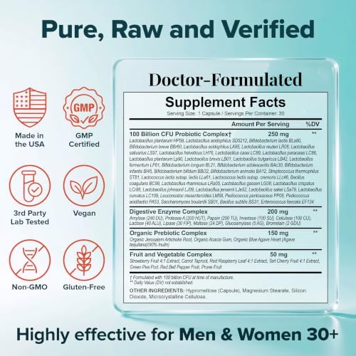 Wholesome Wellness Organic Raw Probiotics 100 Billion CFU, Dr Formulated for Women and Men