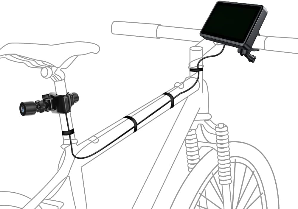 FEISIKE Handlebar Bike Mirror, Bicycle Rear View Camera with 4.3'' HD Night Vision Function, 145° Wide Angle View, Adjustable Rotatable Bracket
