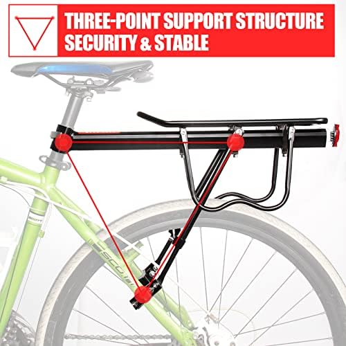 HOMEE Rear Bike Rack, Bike Cargo Racks Frame for 26"-29" Frames | Aluminum Alloy Universal Adjustable Cycling Equipment Stand Footstock Bicycle Luggage Carrier with Tools and Reflector