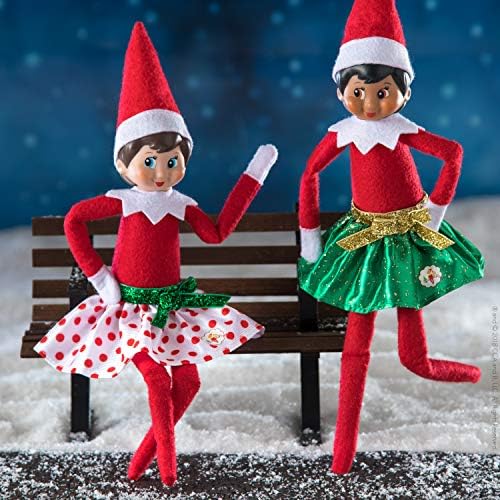 The Elf on the Shelf Party Skirt Set - 2 Holiday Skirt Value Pack - Dress Up Your Girl Elf for Holiday Parties in Green Or Polka Dot Set - Girl or