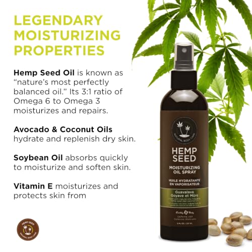 Hemp Seed Moisturizing Oil Spray - 8 oz - Smooth, Moisturize & Protect Skin - With Vitamin E + Hemp Seed, Coconut & Avocado Oils - Vegan, Cruelty Free