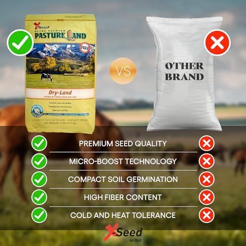 X-Seed Pasture Land Dry-Land Forage Seed Mixture with Micro-Boost – Tall Fescue Orchard Grass Ryegrass Endophyte Free Pasture for Safe Nutrition of Livestock, Formulated for Dry Areas – 25-Pound Bag