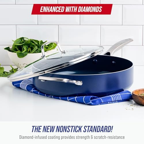 Blue Diamond 10" Diamond Infused Ceramic Nonstick Frying Pan Skillet, Blue | PFAS-Free Ceramic Nonstick, Dishwasher & Oven Safe, Stay Cool Handle, Durable Metal Utensil Safe, Egg & Omelet Pan