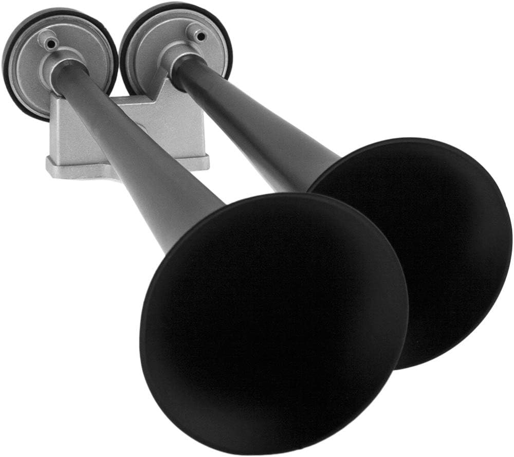 Vixen Horns 2-Trumpet Air Horn Kit with Dual Air Compressors VXH2112B 12V Compact Electric Train Horn Kit, Super Loud dB, Black